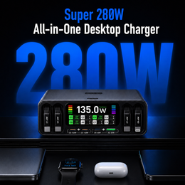 280W 8-Port Retractable Desktop Charging Station with 4 -70cm Retractable USB-C Cables
