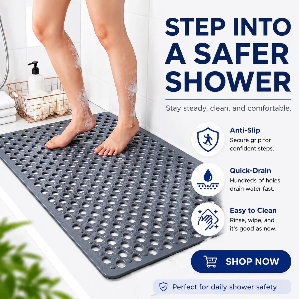 Secure Shower Mat | Non-Slip&Antibacterial