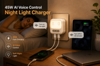 sleep-45W GaN Fast Charger with Smart Voice Control Night Light | Foldable Wall Charger, iPhone, Android, iPad & Laptops