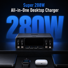 280W 8-Port Retractable Desktop Charging Station with 4 -70cm Retractable USB-C Cables